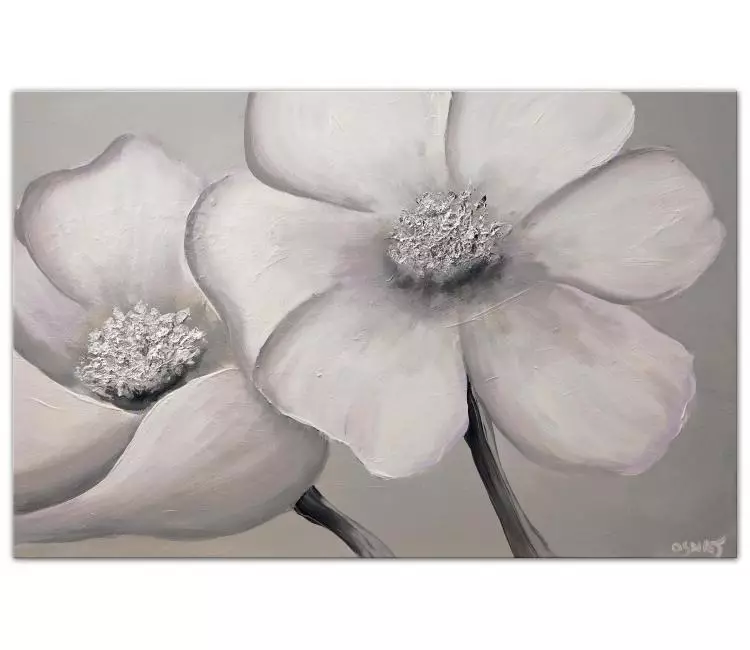 floral painting - big white flower painting on canvas original abstract floral painting modern decor