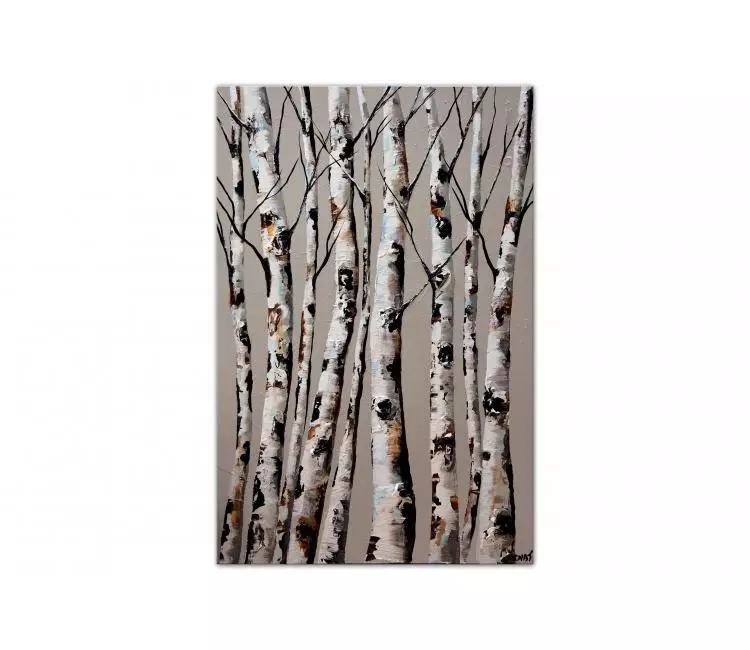 print on canvas - modern birch trees modern wall art on light blue background