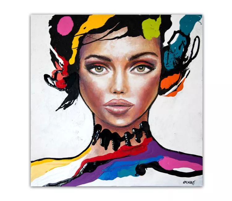 figure painting - modern colorful woman face art on canvas original textured contemporary pop art