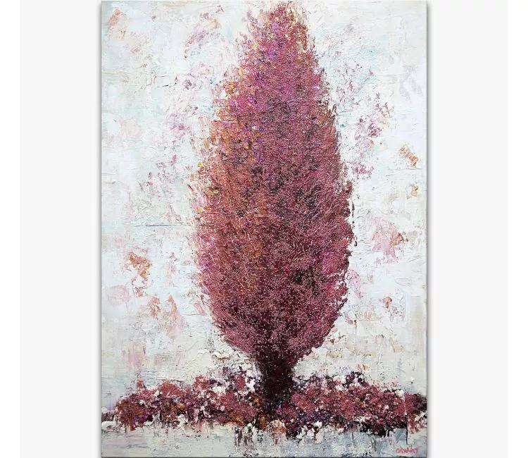 trees painting - original modern vertical abstract tree painting on canvas contemporary textured art decor