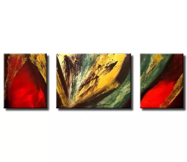 abstract painting - modern green red yellow big abstract painting on canvas living room wall art