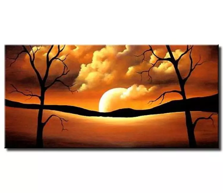 landscape paintings - contemporary orange rust abstract landscape moon painting on canvas modern trees painting