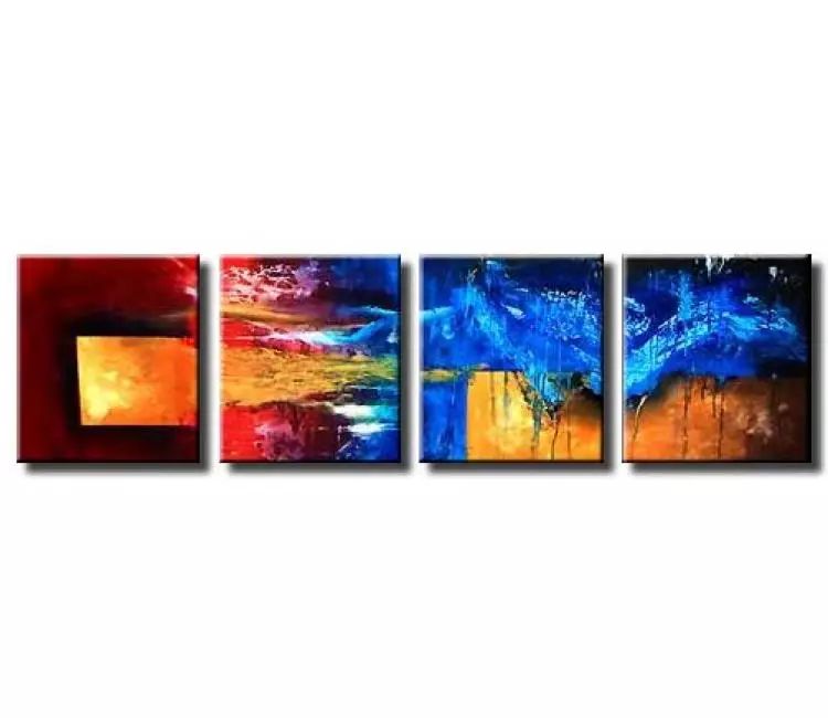 abstract painting - big blue red abstract painting on canvas modern living room wall art