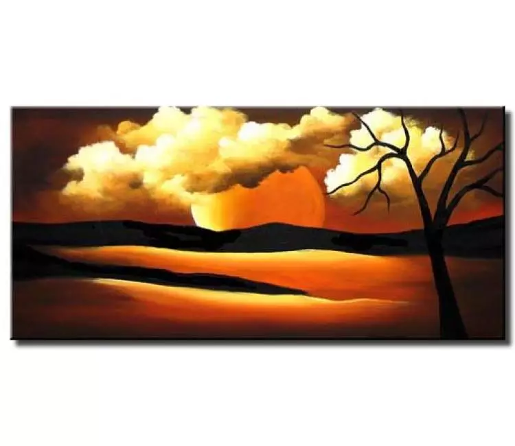 landscape paintings - full moon painting on canvas modern abstract landscape tree painting earth tone colors