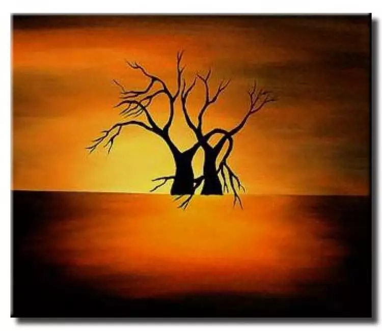landscape paintings - two trees attracted