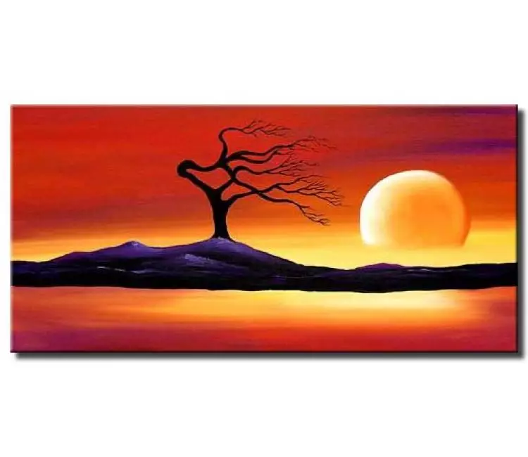 landscape paintings - surrealist moon painting on canvas modern abstract landscape living room wall art