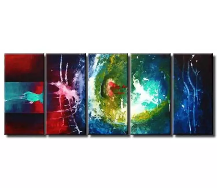 abstract painting - blue green red big abstract painting on canvas multi panel modern wall art