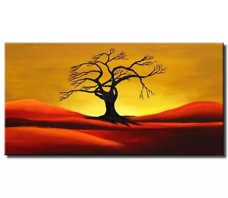 landscape paintings - tree and red hills painting
