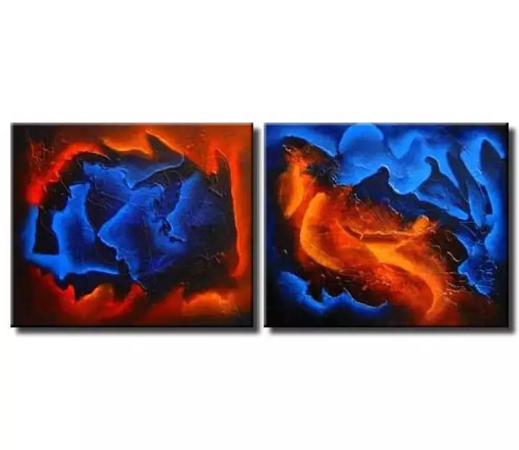 trees painting - modern wall art red blue