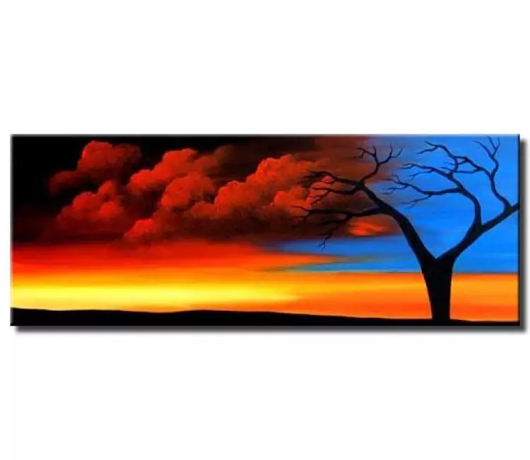 landscape paintings - abstract tree painting blue red