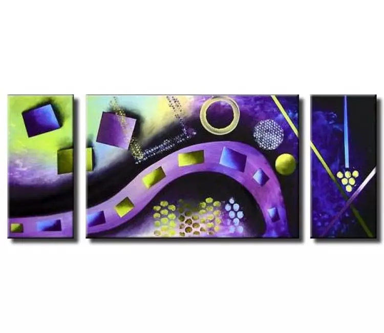geometric painting - geometric purple green abstract painting on canvas big multi panel modern wall art