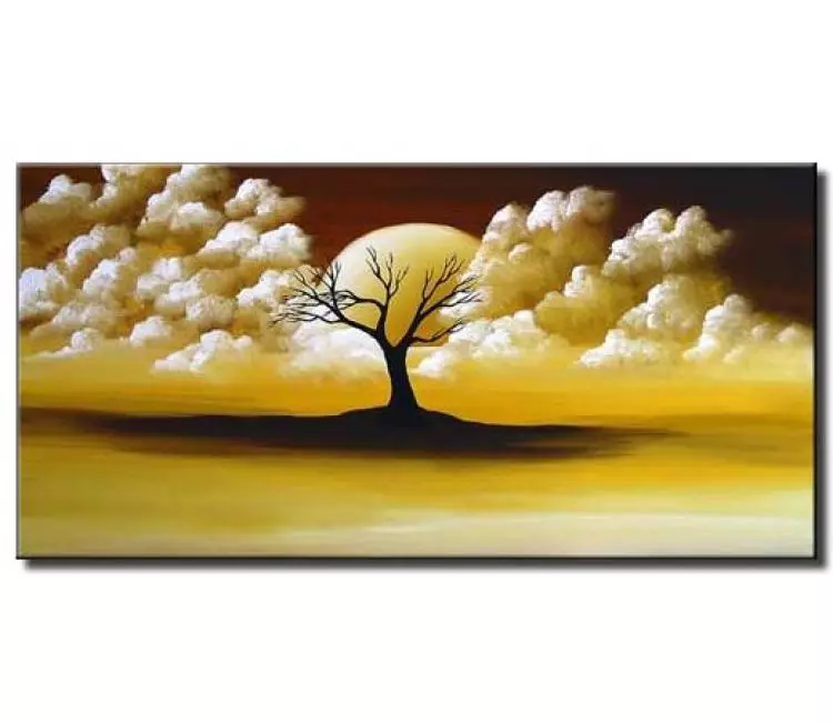 landscape paintings - surrealist abstract moon painting on canvas modern living room wall art