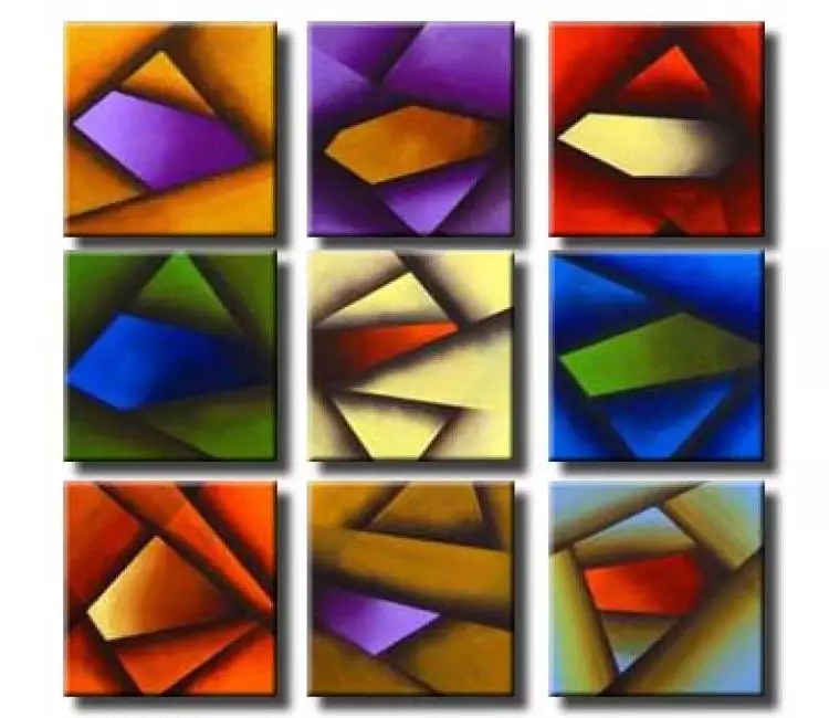 geometric painting - geometrical colorful wall art on canvas ready to hang