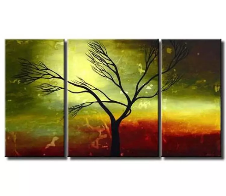 landscape paintings - canvas art abstract tree landscape painting in green and red big modern wall art