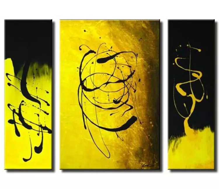 abstract painting - black and yellow modern wall art