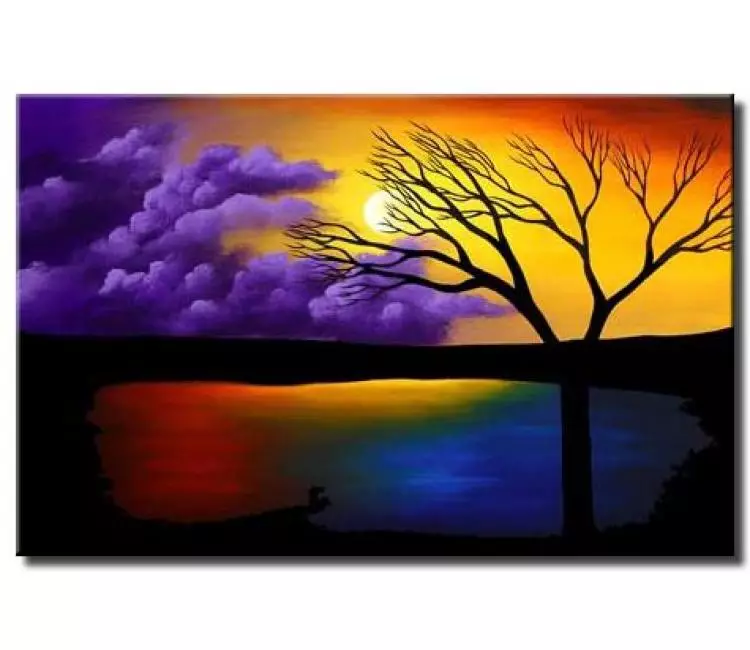 landscape paintings - tree over lake painting