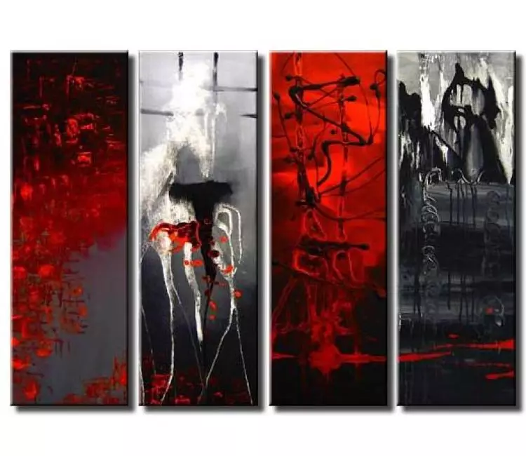 abstract painting - black and red abstract art on canvas multi panel minimalist modern wall art