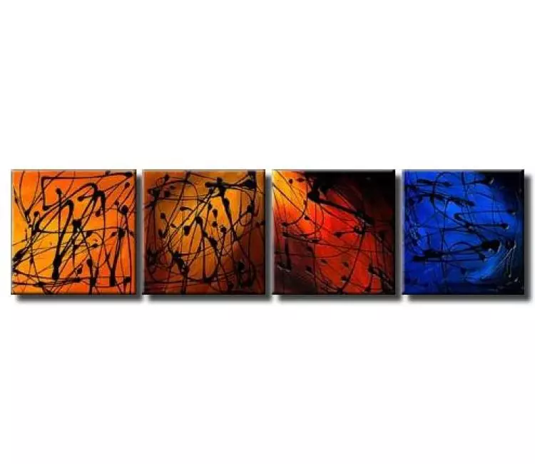 abstract painting - modern multi panel abstract paintings in blue and red on large canvas