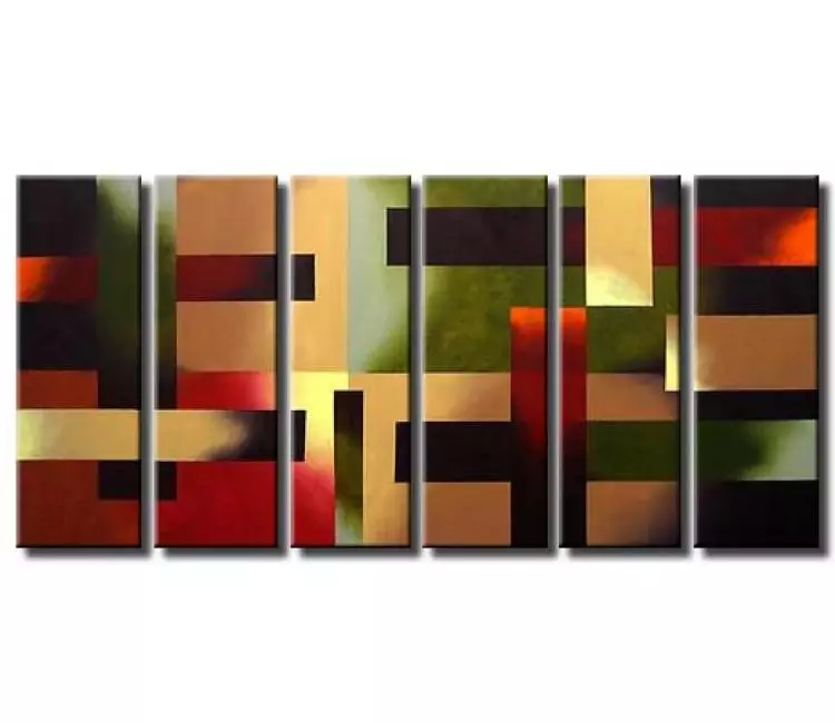 geometric painting - big geometric abstract wall art on canvas modern large art in green red gold