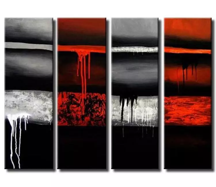 abstract painting - red and black art on canvas modern wall art set of 4 abstract paintings