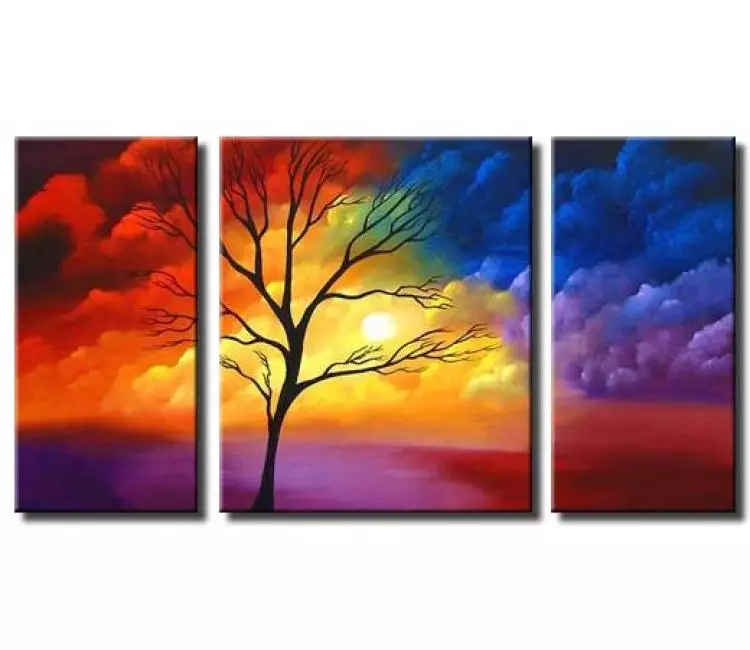 landscape paintings - big contemporary colorful abstract landscape tree painting on canvas original large modern wall art decor