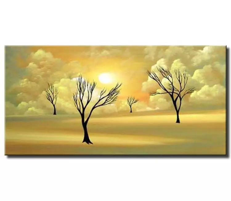 landscape paintings - contemporary yellow abstract landscape trees painting on canvas original modern wall art decor