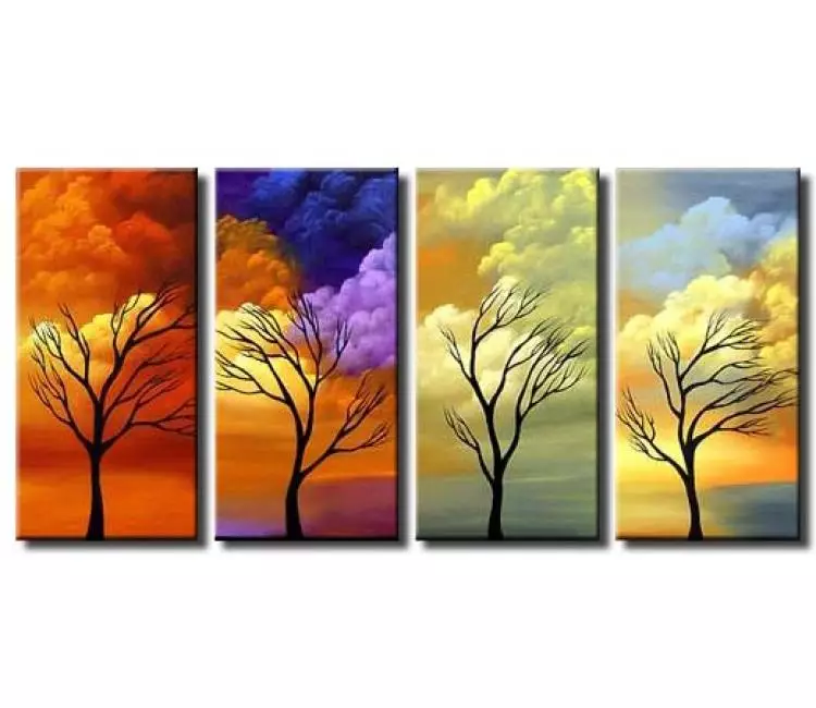 landscape paintings - Big modern colorful abstract landscape tree painting original large canvas for your home decor