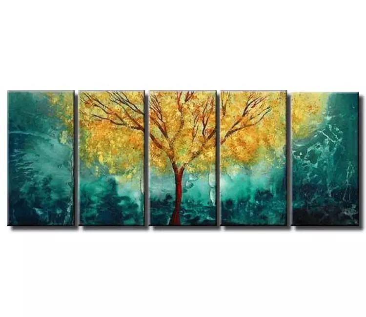 landscape paintings - beautiful modern teal abstract tree painting on large canvas original big contemporary tree art decor