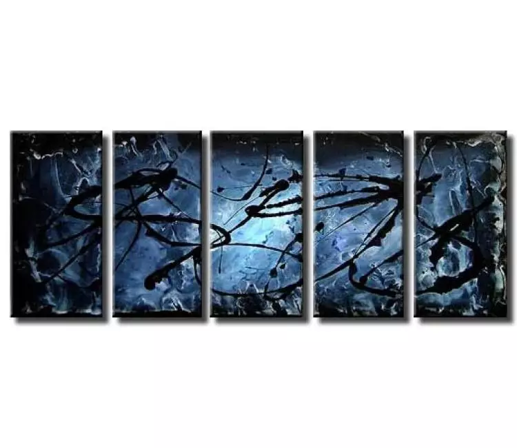abstract painting - big blue painting on canvas modern canvas art multi panel large blue wall art decor