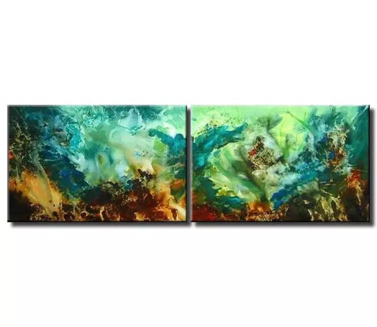 fluid painting - big original turquoise abstract painting on canvas large modern living room wall art decor