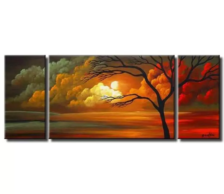 trees painting - modern abstract tree painting on canvas big original red orange green landscape art decor