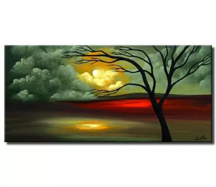 landscape paintings - modern abstract tree painting on canvas big original red sage green landscape art decor