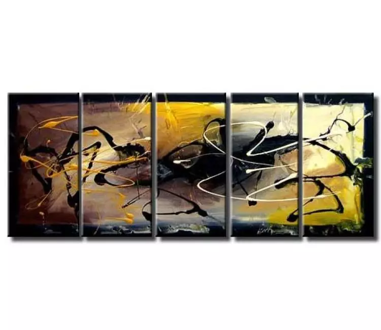 abstract painting - modern neutral big abstract art on canvas black yellow grey modern living room office bedroom art