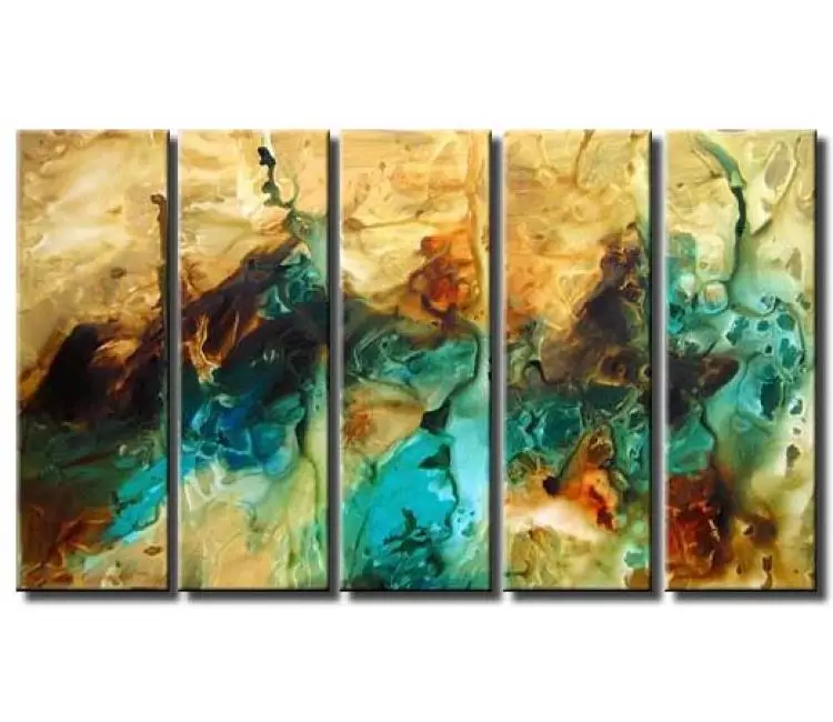 fluid painting - big abstract painting on canvas art blue teal beige modern living room wall art