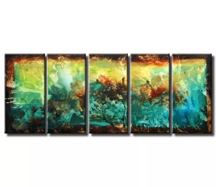 fluid painting - big modern turquoise yellow abstract art on canvas original contemporary art decor