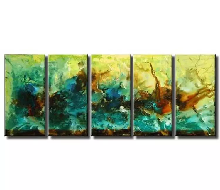 fluid painting - big original modern turquoise yellow abstract painting on canvas contemporary large art decor for big walls