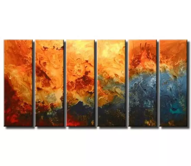 fluid painting - big original modern orange blue abstract painting on canvas contemporary large art decor for big walls