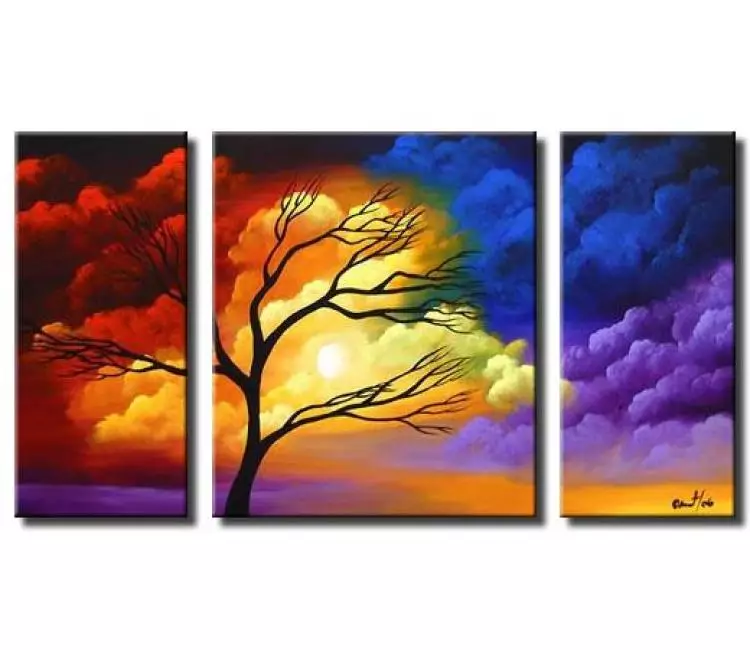 trees painting - big colorful abstract landscape tree  painting on canvas original modern large living room wall art