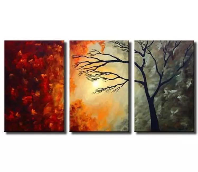 landscape paintings - big original modern tree painting on canvas large grey red tree art for living room