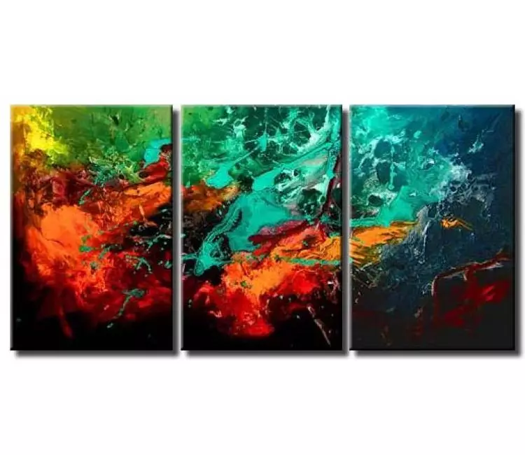 fluid painting - big modern turquoise abstract painting on canvas original decorative painting for living room