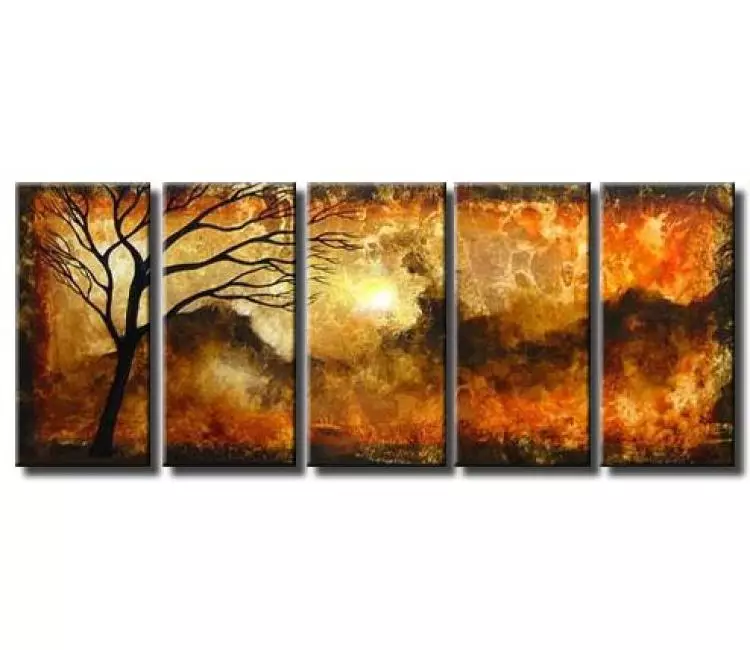 landscape paintings - big modern orange landscape abstract painting on canvas original decorative tree painting for living room