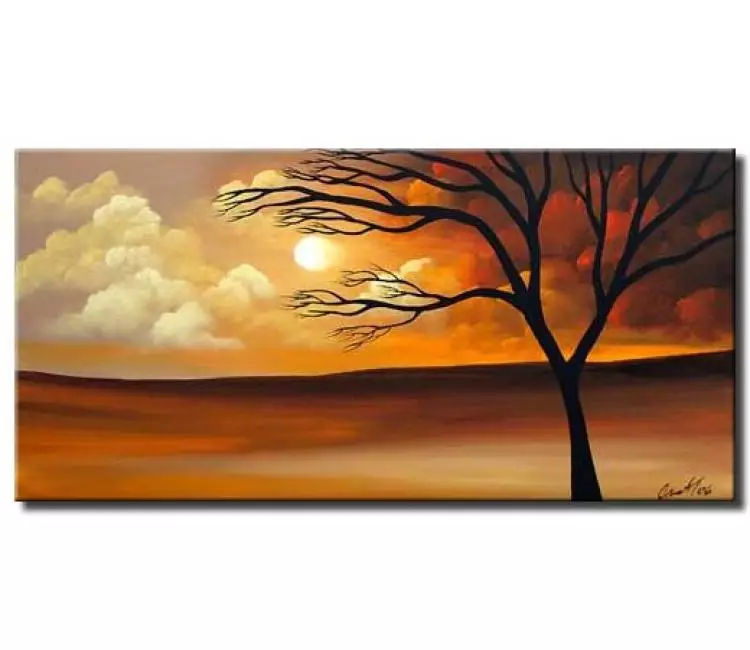 trees painting - modern orange landscape abstract painting on canvas original decorative tree painting for living room