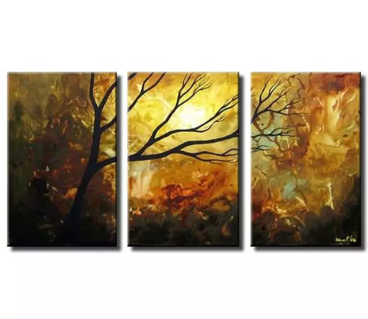 landscape paintings - big modern earth tone colors landscape abstract painting on canvas original decorative tree painting for living room