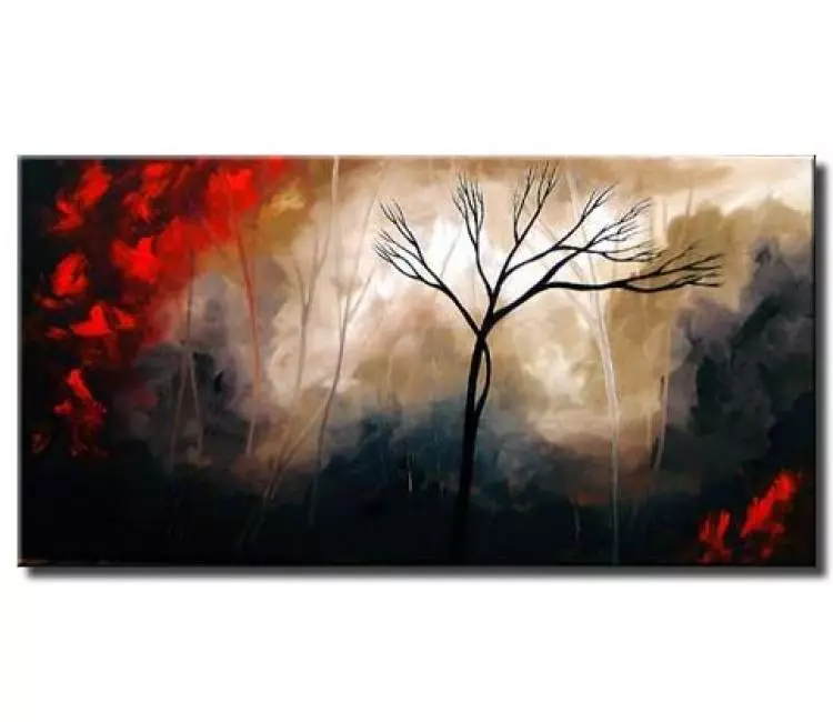 landscape paintings - big modern abstract tree painting on canvas original neutral decorative art for living room