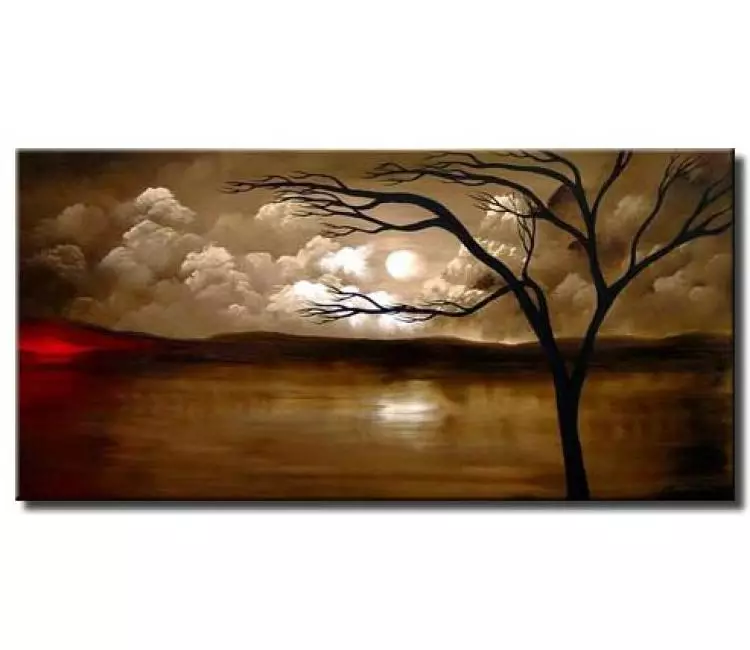 trees painting - big modern brown landscape painting on canvas original decorative abstract tree painting for living room