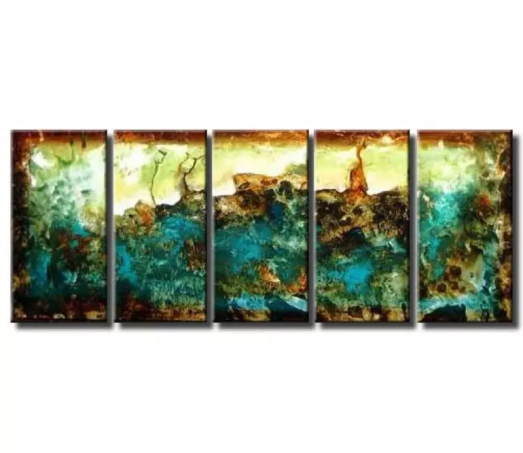 abstract painting - big modern turquoise yellow abstract painting on canvas original decorative art for living room