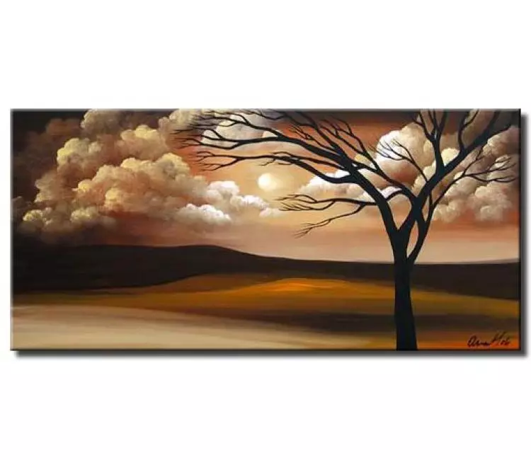 trees painting - big modern neutral landscape painting on canvas original decorative abstract tree art for living room