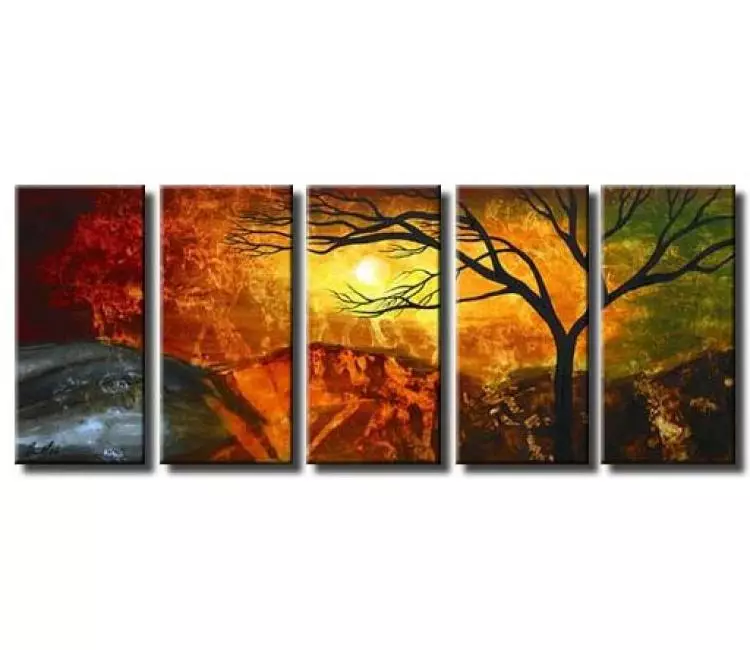 trees painting - big colorful sunrise landscape painting on canvas original modern large abstract tree art