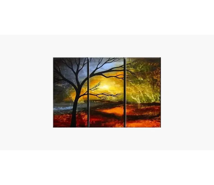 landscape paintings - big colorful sunrise landscape painting on canvas original modern large abstract tree art