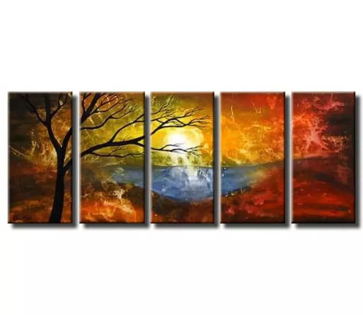landscape paintings - big colorful sunrise landscape painting on canvas original modern large abstract tree art
